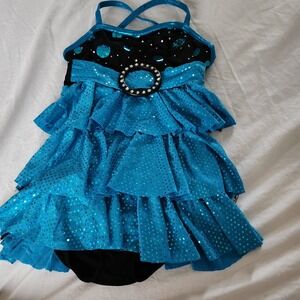 Girl Weissman Blue Tiered‎ Sequin Jazz Dress Dance Costume Size C Small Child